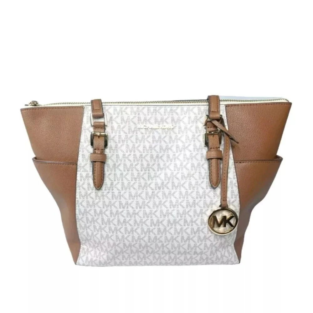 Michael Kors Charlotte Logo and Leather Top-Zip Tote Bag